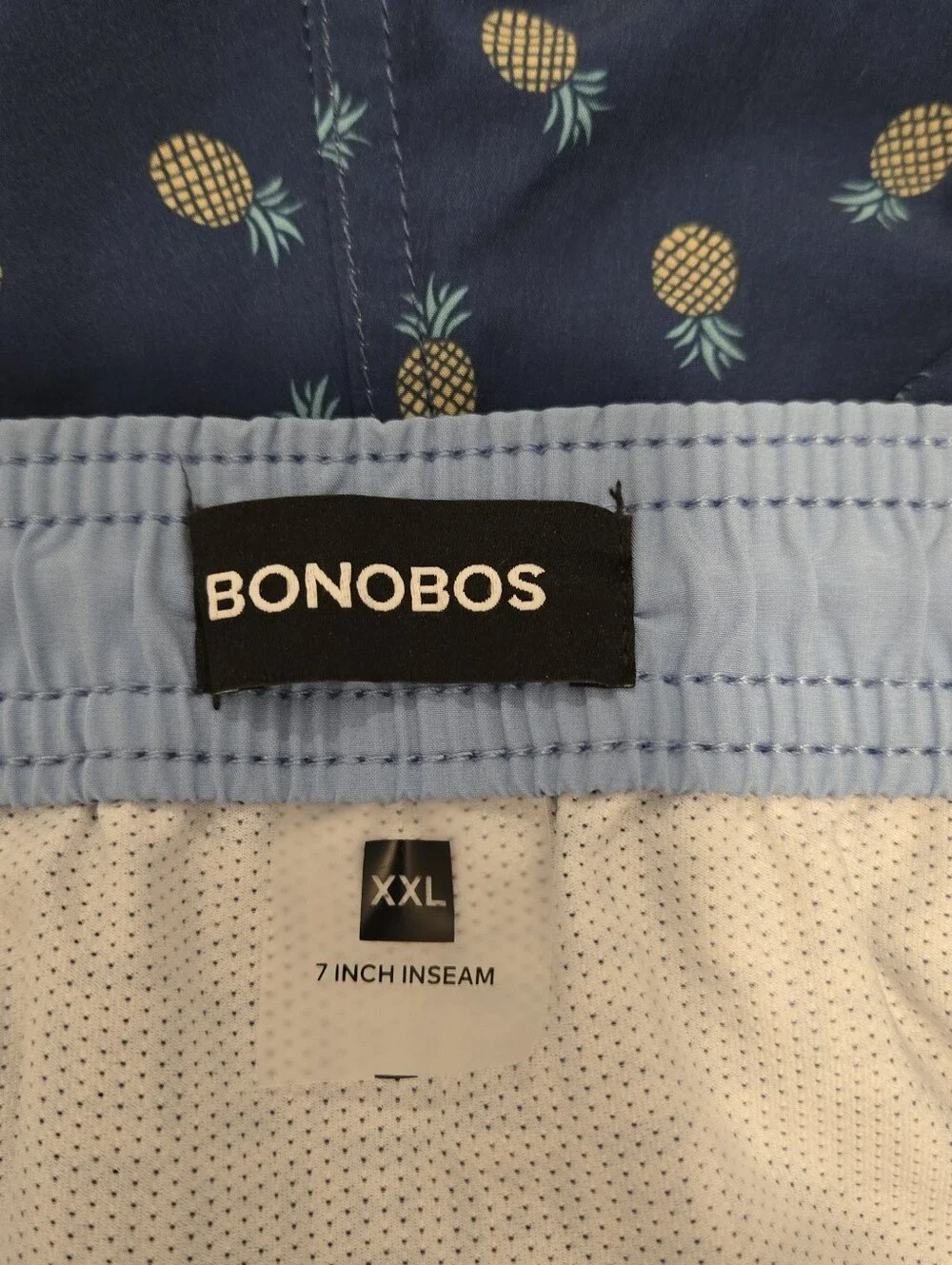 Bonobos Mens XXL Swim Bathing Suit 7” Inseam Blue Pineapple Drawstring Waist